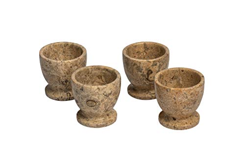 Eierbecher aus Himalaya-Marmor, Fossilstone, handgeschnitzt, Beige, 4 Stück von Unbekannt