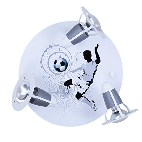 Elobra Deckenlampe Fußball Fußballlampe Rondell Kinderzimmer Wandlampe Kinderlampe mit 3 schwenkbaren Lichtspots, Silber - Weiß von Elobra