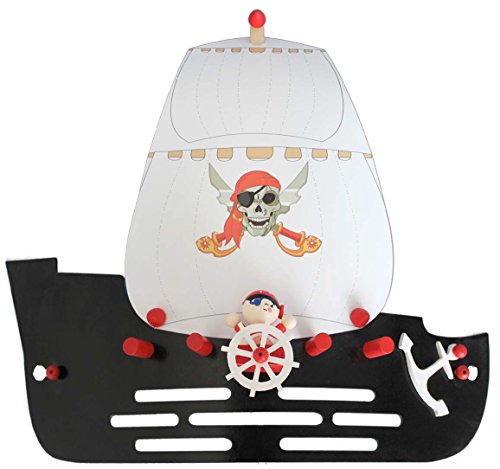 Elobra Wandlampe Piratenschiff Kinderzimmer Holzlampe Kinderlampe, Schwarz mit Segeln, Piraten und E27 Fassung für Jungen, 50 x 40 x 12 cm von Elobra