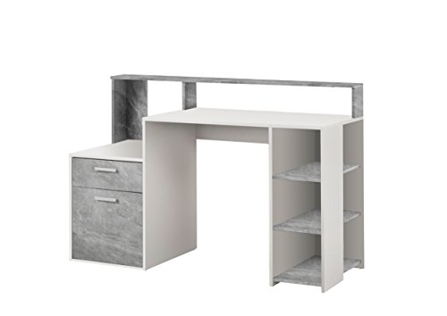 FMD Möbel, F00651901043 Bolton Computertisch, holz, weiß/beton, maße 138.5 x 53.5 x 92.0 cm (BHT) von FMD Möbel