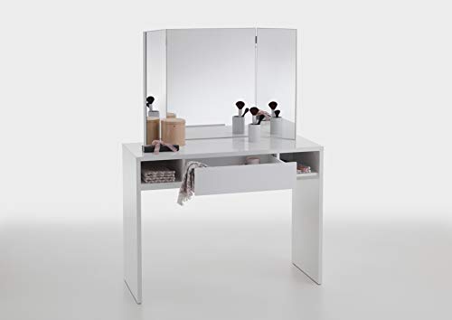 FMD Möbel, 939-001E Schminki 1 Schminktisch, spanplatte, weiß edelglanz, maße 136.0 x 100.0 x 41.4 cm (BHT) von FMD Möbel