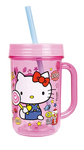 FUN HOUSE HELLO KITTY RETRO FOOD 005998 Becher/Trinkbecher Strohhalm 390 ml für Kinder von Fun House