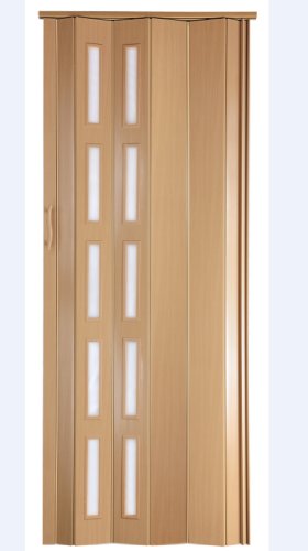 Falttür Schiebetür Tür Kunststofftür Buche/Erle farben mit Fenster blickdicht Höhe 201 cm Einbaubreite bis 94,5 cm Doppelwandprofil Neu von Unbekannt
