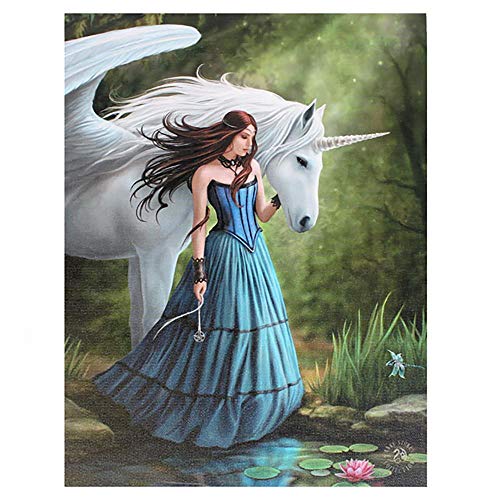 Fantastisches Anne Stokes Design - Enchanted Pool - Verzauberte Pool – gotische Portrait von Fairy Princess mit Einhorn Teich / See - Leinwand Bild auf Bild-Wand-Plakette / Wand Kunst von Unbekannt