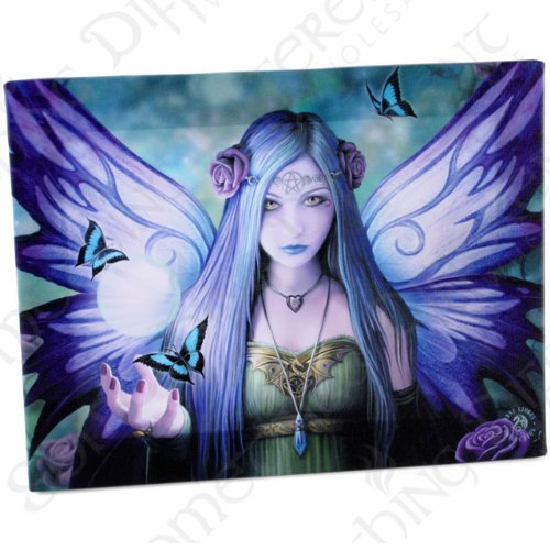 Fantastisches Anne Stokes Design - Mystic Aura - Mystische Aura – ein gotisches Fee mit Schmetterlingen - Leinwand Bild auf Bild-Wand-Plakette / Wand Kunst von ANNE STOKES