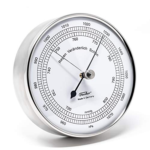 Fischer 15.01 - Barometer - 103mm Druckmessgerät mit Edelstahl-Gehäuse und weißem Ziffernblatt - Made in Germany von Fischer