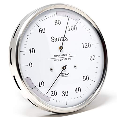 Fischer 195.01 - Sauna-Thermohygrometer - 160mm Haar-Hygrometer und Bimetall-Thermometer aus Edelstahl Made in Germany von Fischer