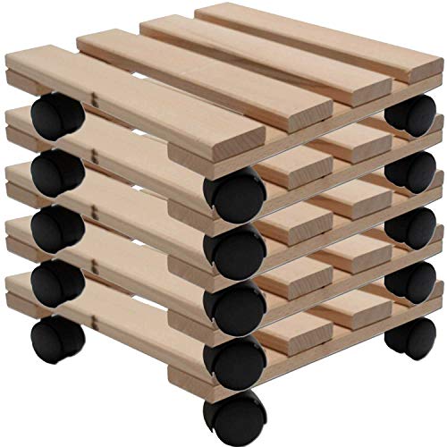 Unbekannt Fünf Pflanzenroller Holz MASSIV aus stabilem Buchenholz eckig 30 cm x 30 cm bis 120 KG von Expo-Börse GmbH