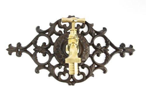 Garten Wasserhahn mit Wandrosette Wandplatte Gusseisen Antik Jugendstil Gotik Gründerzeit Stil Nostalgie Wasseranschluss Messing Messinghahn Landhausstil gold golden von Unbekannt