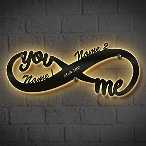 Unendlich You&Me Wanddeko mit LED Beleuchtung | personalisierbares Geschenk zum Valentinstag, zur Hochzeit, Jahrestag oder Verlobung | Liebesbeweis mit stimmungsvollem Licht von Namofactur