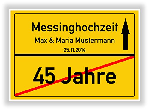 Geschenkidee zur Messinghochzeit - 45 Jahre verheiratet - Messing Hochzeit - Ortsschild Bild Geschenk zum Hochzeitstag - Jubiläum mit Namen und Datum Geschenkidee zur Messinghochzeit - 45 Jahre verheiratet - Messing Hochzeit - Ortsschild Bild Geschenk zum Hochzeitstag - Jubiläum mit Namen und Datum von Druck-Geschenk