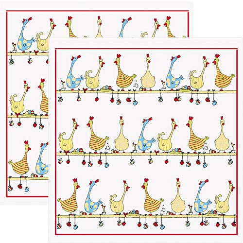 Kracht Frottier-Geschirrtuch 2er-Pack Baumwolle Hühner Größe 50x50 cm von KRACHT