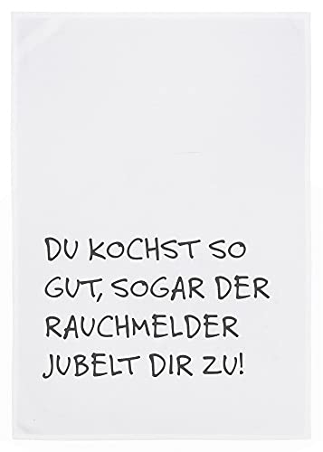 Geschirrtuch weiss, DU KOCHST SO GUT, SOGAR DER RAUCHMELDER JUBELT DIR ZU!, grau von Unbekannt