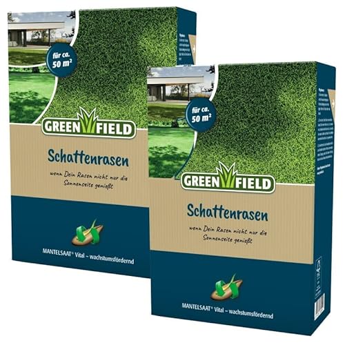 Greenfield Schattenrasen Sparpack Rasensamen 2 kg Mantelsaat für ca. 100 m² + gratis 20g Kressesamen Sprint von Greenfield