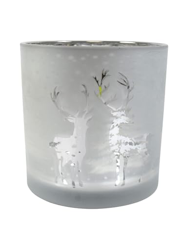 Großes Windlicht Rentier | Silber Design | Glaswindlicht Glas Teelichthalter | 12 cm von Unbekannt
