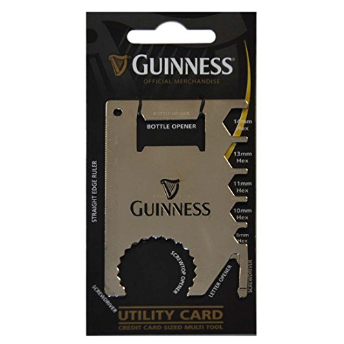 Guinness scheckkartengroßes Multiwerkzeug, silberfarben, mit schwarzem Harfendesign von Guinness