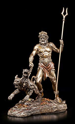 Hades Figur - Herr der Unterwelt mit Kerberos | Mythologie-Figur, bronziert & coloriert von Unbekannt