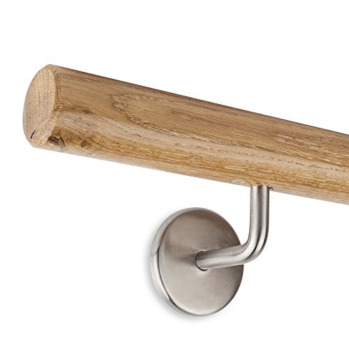 Handlauf Set Holz Eiche rund 45mm inkl. 2 Edelstahlhalter (190 cm) von Unbekannt
