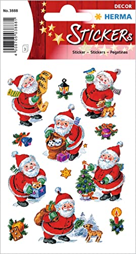 HERMA 3888 Aufkleber Weihnachtsmann klein groß, 36 Stück, Weihnachten Sticker mit Nikolaus Motiv, Kinder Etiketten für Weihnachtsdeko Geschenke Adventskalender Winter Dekoration Briefe DIY Basteln von HERMA