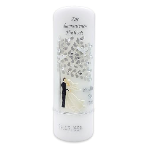 Hochzeitskerze mit Namen & Datum Diamantene Hochzeit 60 DH-07 AUCH mit AufschriftZur Hochzeit lieferbar von kerzenfreude