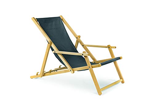 Holz Sonnenliege Strandliege Liegestuhl aus Holz 3 Stufen Klappbare Gartenliege mit Armauflagen grau von BAS