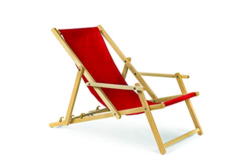 Holz Sonnenliege Strandliege Liegestuhl aus Holz 3 Stufen Klappbare Gartenliege mit Armauflagen rot von BAS