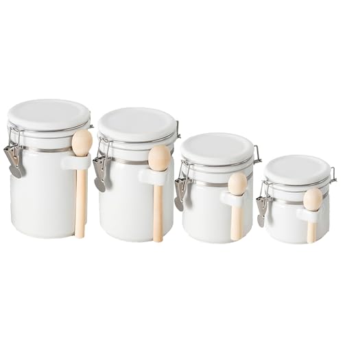 Home Basics 4-Piece Ceramic Canister Set With Spoons, White von HOME BASICS