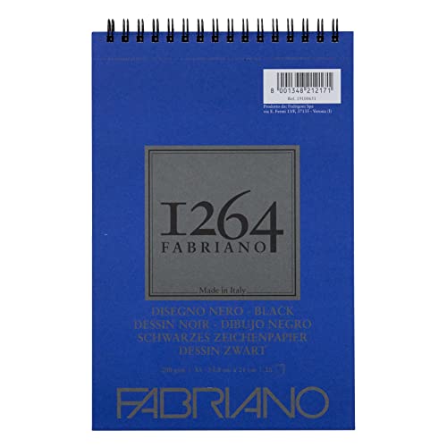 Honsell 19100651 - Fabriano Disegno Nero Zeichenblock mit Spiralbindung 1264, 200 g/qm, DIN A5, 20 Blatt schwarzes, satiniertes Papier mit mittlerer Körnung, säurefrei, für alle Trockentechniken von Fabriano