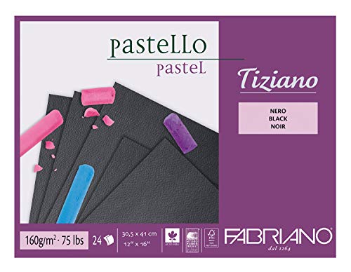 Honsell 46730541 - Fabriano Tiziano Pastellblock Schwarz, 30,5 x 41,0 cm, 24 Blatt, 160 g/m², hoch hadernhaltig, säurefrei und alterungsbeständig, griffige, raue Oberfläche von Fabriano