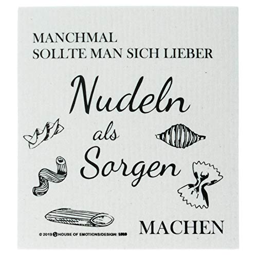 House of Emotions Spüllappen Nudeln - Nachhaltige Putzlappen und Küchenhelfer - Weiß, Schwarz, Motiv - Cellulose, Baumwolle - Klein von HOUSE OF EMOTIONS
