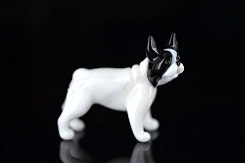 Hund Weiß Schwarz - Figur aus Glas Weiße Französische Bulldogge mit schwarzen Ohren und Augen stehend - b8-4-1 - Glasfigur Glastier Deko Setzkasten Vitrine weißer Schwarzer Rassehund Schwarze Ohren von Unbekannt