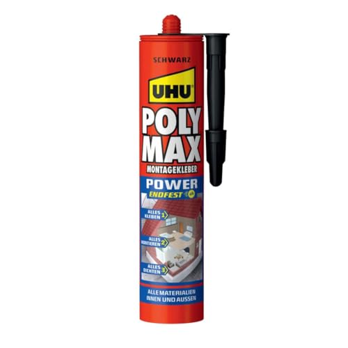 UHU POLY MAX Montagekleber POWER Kartusche, Schwarzer Montageklebstoff und Dichtmittel mit hoher Endfestigkeit, 425 g von UHU