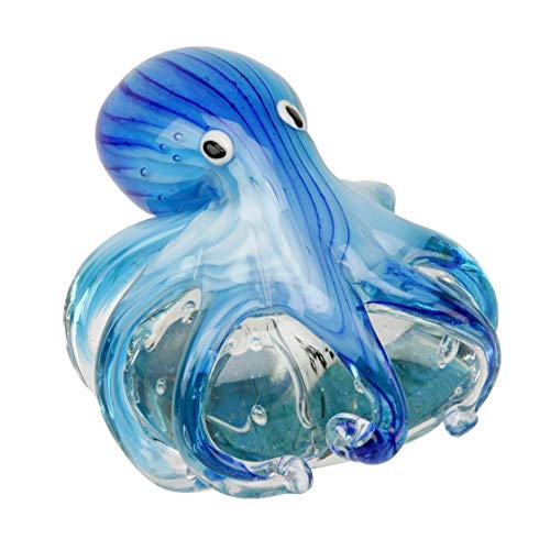 Juliana Objets d'art Glas-Figur Blauer Oktopus auf Stein, Briefbeschwerer von Unbekannt