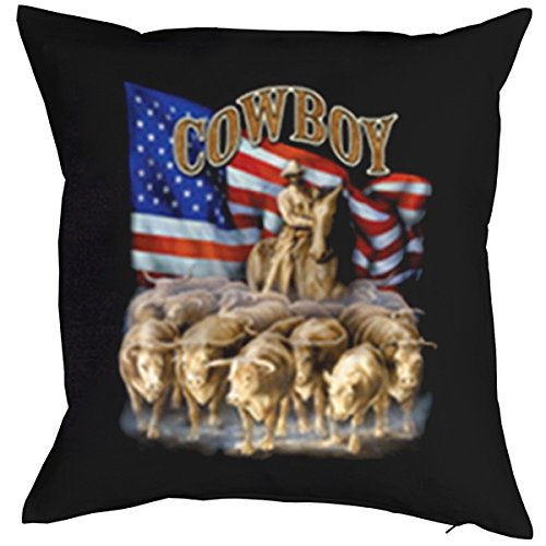 Kissen amerikanisches Motiv mit Füllung Cowboy mit Kühe Cowboy Polster Geschenk USA Indianer Wild West von Unbekannt