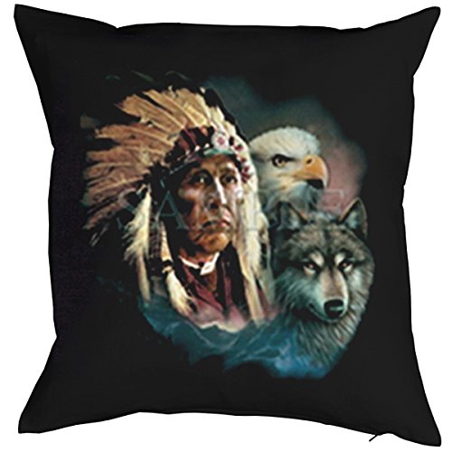 Kissen amerikanisches Motiv mit Füllung Indianer Adler Wolf Cowboy Polster Geschenk USA Indianer Wild West von Unbekannt