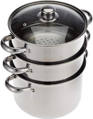 KitchenCraft 3 Kochtopf Set, Dampfgarer/Suppentopf Steamer 3-stufig, Induktionssicher, Edelstahl, in Geschenkbox, 22 cm (9''), Silber von KitchenCraft