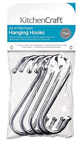 KitchenCraft S Haken, Verchromt, Legierter Stahl, Extra Groß (13 cm), 5er Pack, Farbe: Silber, mit kugelförmigen Enden von KitchenCraft