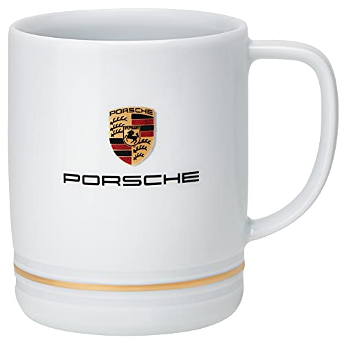 Kleine Porzellantasse "Porsche", Weiß, mit Wappen und goldfarbenem Rand, 0,25 Liter von Unbekannt
