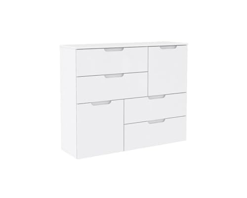 FORTE Sienna Kommode mit 2 Türen und 4 Schubladen, Holzwerkstoff, Weiß/ Weiß Hochglanz, 114.9 x 34.1 x 92.9 cm von Forte