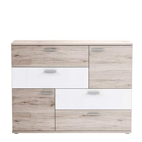 FORTE Skive Kommode mit 2 Türen und 4 Schubladen, Holzwerkstoff, Sandeiche / Weiß, 124.9 x 41.3 x 95.9 cm FORTE Skive Kommode mit 2 Türen und 4 Schubladen, Holzwerkstoff, Sandeiche / Weiß, 124.9 x 41.3 x 95.9 cm von Forte