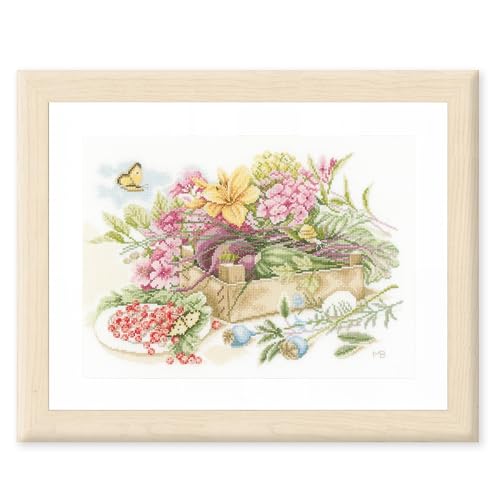 Lanarte Kreuzstich Stickpackungen Gezählter Kreuzstichbilder Set IN THE GARDEN Wanddekoration Handarbeit Set für Erwachsene 37 x 25 cm DIY Deko Bastelset Handwerker Kreative Geschenkset von Lanarte