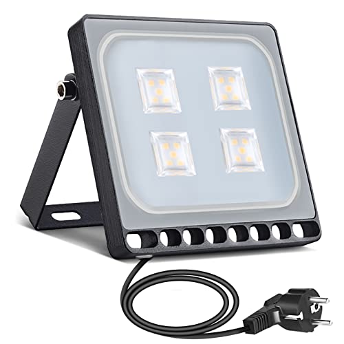 20W LED Flutlicht Flutlichtstrahler Strahler Innen Scheinwerfer, LED Fluter Baustrahler mit Stecker Wasserdicht IP65, 3000K Warmweiß, Ideale Wandleuchte Außenbeleuchtung für Garten, Garage, Hotel von papasbox