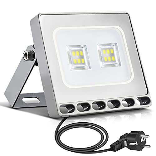 papasbox 10W LED Flutlicht Flutlichtstrahler Strahler Scheinwerfer, LED Fluter Baustrahler mit Stecker Wasserdicht IP65, Kaltweiß 6000K, Ideale Wandleuchte Außenbeleuchtung für Garten, Garage, Hotel von papasbox