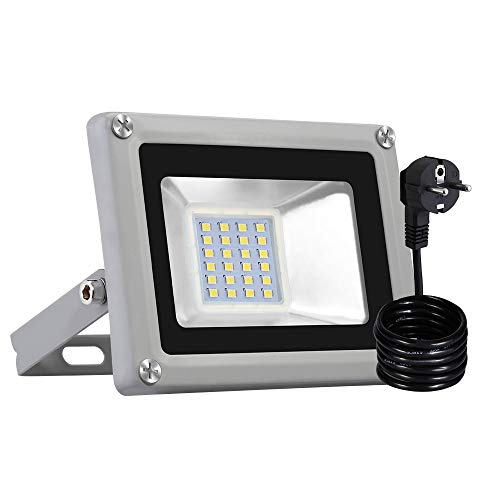 papasbox LED Strahler, 20W LED Fluter IP65 Wasserdicht Außenstrahler Flutlichtstrahler Aluminium Scheinwerfer Licht Kaltweiß 6000K,EU Stecker, ideale Wandleuchte für Garten, Sportplatz Von Fairyland von papasbox