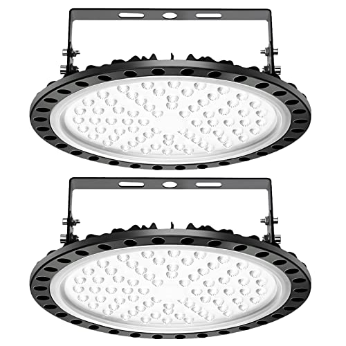 papasbox 2 Pack LED UFO Industrielampe, 300W LED Hallenstrahler Deckenleuchte High Bay Licht, SMD 2835 LED Flutlicht Pendelleuchten, Kaltweiß 6000-6500K, Industriebeleuchtung Werkstattlampe von papasbox