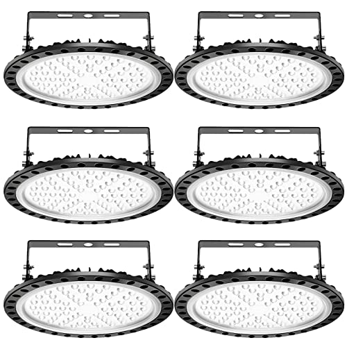 6 Pack LED UFO Industrielampe, Papasbox 300W LED Hallenstrahler Deckenleuchte High Bay Licht, SMD 2835 LED Flutlicht Pendelleuchten, Kaltweiß 6000-6500K, Industriebeleuchtung Werkstattlampe von papasbox