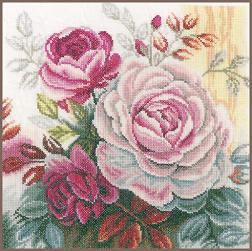 Lanarte Zählmusterpackung rosa Rose Leinen Kreuzstichpackung, Baumwolle, Mehrfarbig, 25 x 25 x 0.3 cm von Lanarte