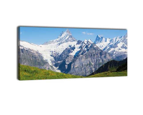 wandmotiv24 Leinwandbild Panorama Nr. 294 Sommerwiese Alpen 100x40cm, Keilrahmenbild, Bild auf Leinwand, ALM Sommer Grün von wandmotiv24