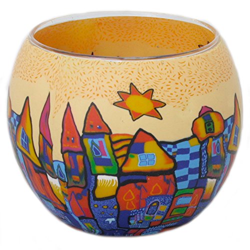 Leuchtglas mit Teelicht Motiv 42 Stadt orange-bunt /11cm von Unbekannt