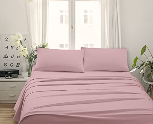 Made in Italy - Capri Komplette Bettwäsche für Einzelbett 3 Stück in Baumwolle – 1 bettlaken + 1 Spannbettlaken + 1 Kissenbezug 50x80 cm (Einzelbett, Puderrosa) von Unbekannt